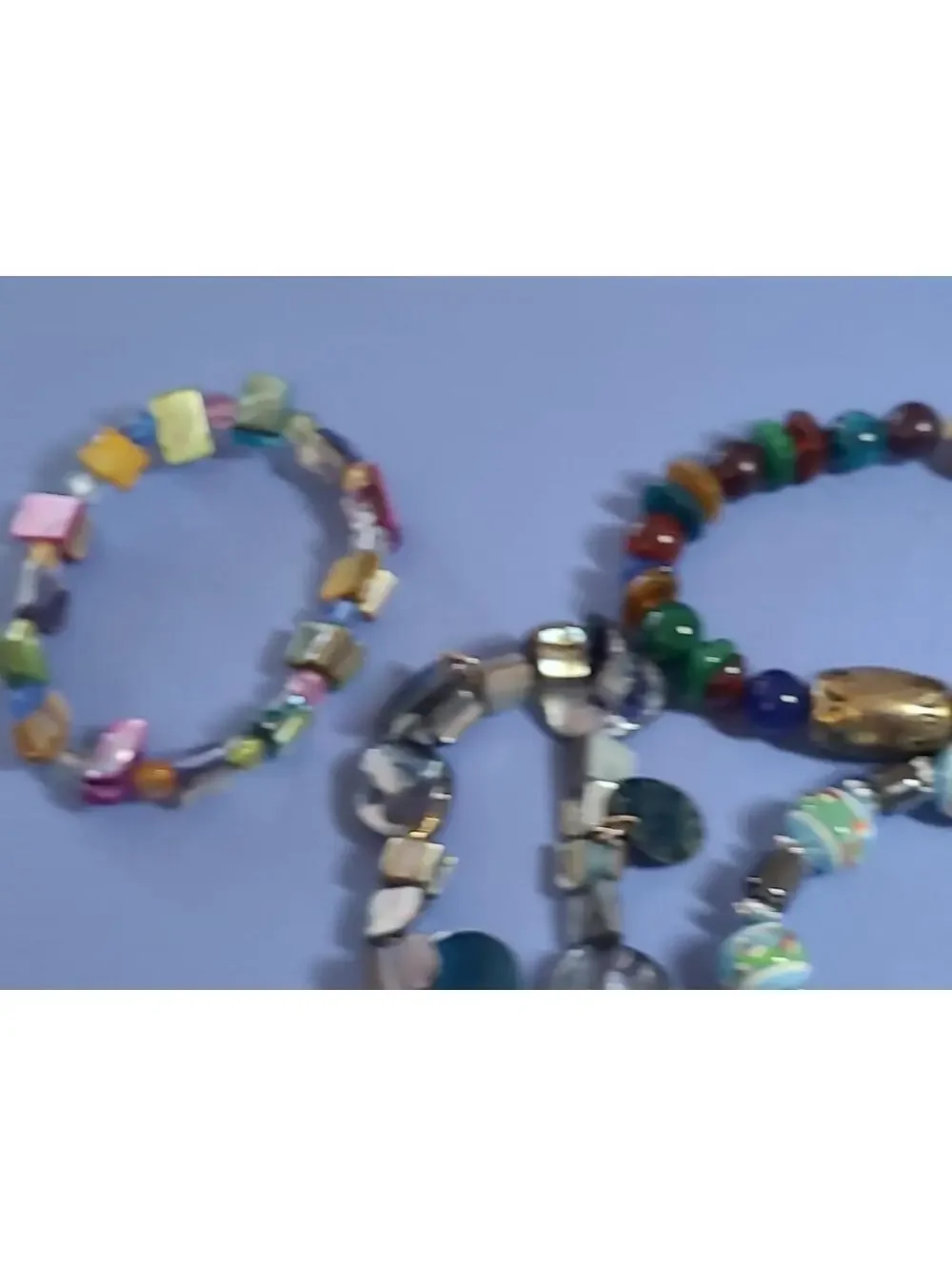 Lot Of 9 Beaded Stretch Braclets. Mixed Stones & Materials